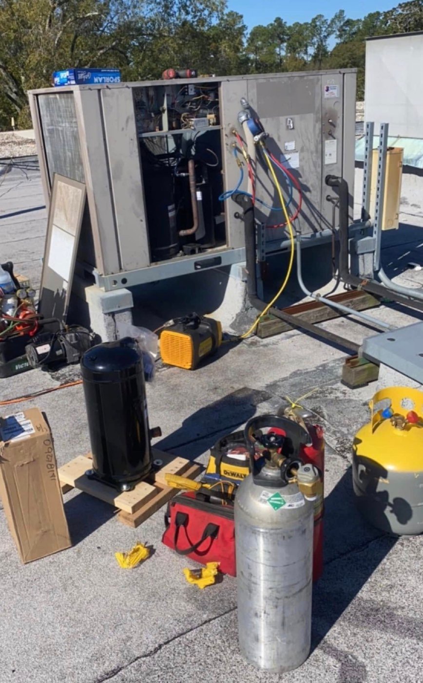 Commercial rooftop HVAC unit serviced by Barfield's technicians
